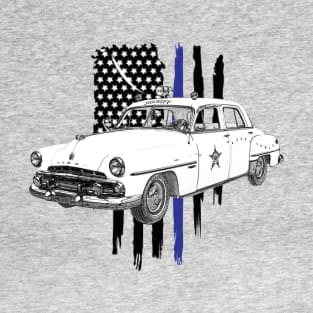 Vintage Police Car with Thin Blue Line Flag T-Shirt